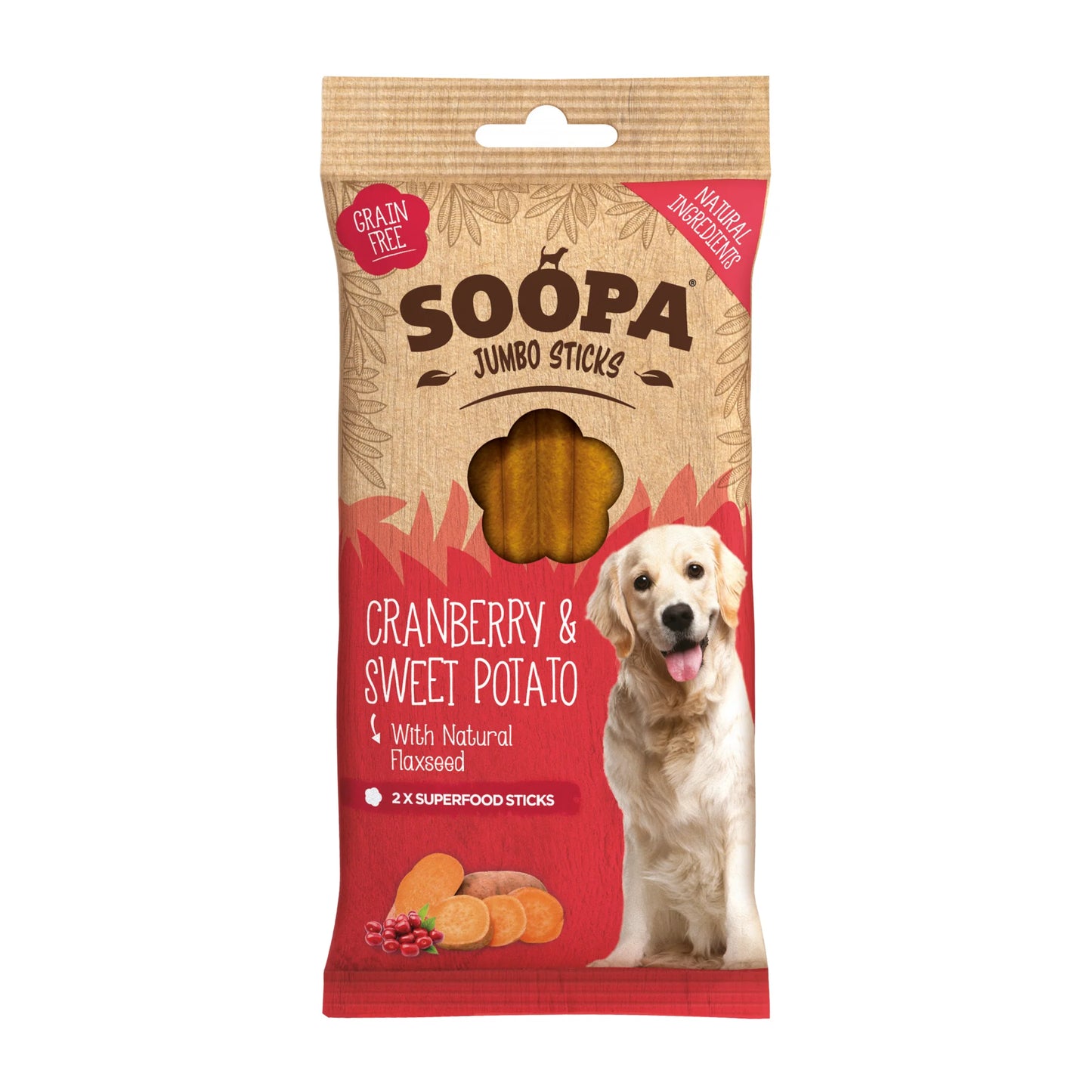 Soopa JUMBO tranebær & søtpotet tyggepinner 170 gr