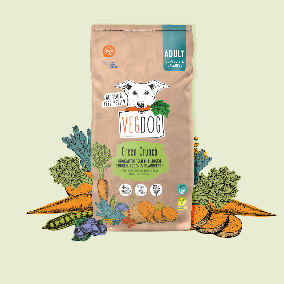 VEGDOG Vegetary Green Crunch Hondenvoeding - 2 Kg - 100% Plantaardig